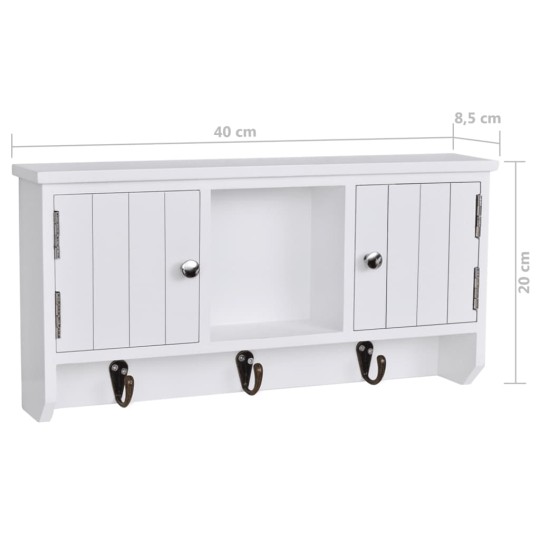 Стенен шкаф за ключове VENTO от МДФ с ламелни фронтове, бял, 40 x 8,5 x 20 см