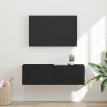 Стенен ТВ шкаф LINEA с вертикално фрезован фронт, черен, 98 x 31 x 29,5 см