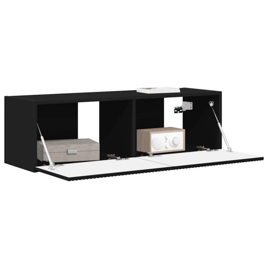 Стенен ТВ шкаф LINEA с вертикално фрезован фронт, черен, 98 x 31 x 29,5 см