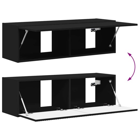 Стенен ТВ шкаф LINEA с вертикално фрезован фронт, черен, 98 x 31 x 29,5 см