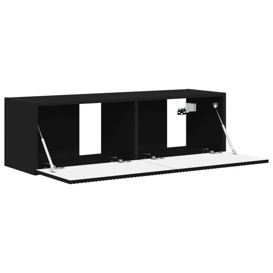 Стенен ТВ шкаф LINEA с вертикално фрезован фронт, черен, 98 x 31 x 29,5 см