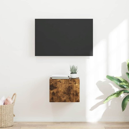 Стенен ТВ шкаф LINEA с вертикално фрезован фронт, опушен дъб, 39 x 31 x 29,5 см