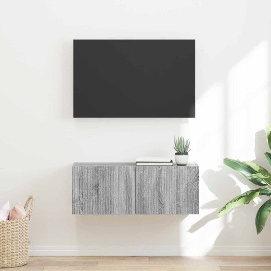 Стенен ТВ шкаф LINEA с вертикално фрезован фронт, сив дъб сонома, 78,5 x 30 x 29,5 см