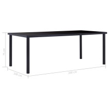 Трапезна маса в стил Modern Glass, черно закалено стъкло и черна метална рамка, 200 x 100 см