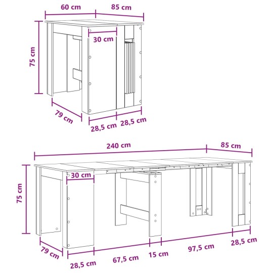 Трапезна маса в стил Modern Minimalist, ЛПДЧ черен дъб, разтегателна до 240 x 85 см