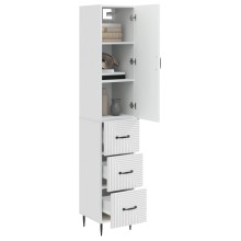 Висок модулен шкаф с врата и 3 чекмеджета, бял гланц, 33 x 34,5 x 180 см