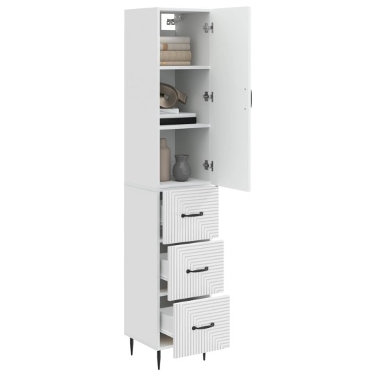 Висок модулен шкаф с врата и 3 чекмеджета, бял гланц, 33 x 34,5 x 180 см