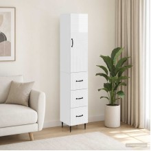 Висок модулен шкаф с врата и 3 чекмеджета, бял гланц, 33 x 34,5 x 180 см