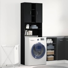 Висок шкаф за пералня с 2 врати и 9 отделения, черен дъб, 64 x 25,5 x 190 см
