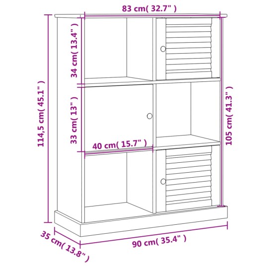 Библиотека VIGO с ламелни фронтове, сива, 90 x 35 x 114,5 см
