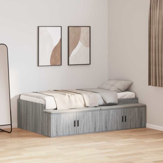 Единично легло STORIO с шкафове за съхранение, с декор сив дъб сонома