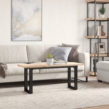 Холна маса в стил Industrial Modern, чамова дървесина масив и черна стомана, 110 x 40 см