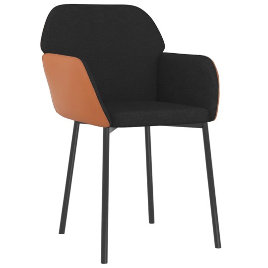 Комплект от 2 трапезни стола тип кресла в стил Mid-Century Modern от черен текстил и кафява еко кожа