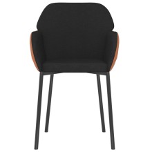 Комплект от 2 трапезни стола тип кресла в стил Mid-Century Modern от черен текстил и кафява еко кожа