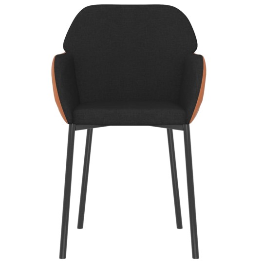 Комплект от 2 трапезни стола тип кресла в стил Mid-Century Modern от черен текстил и кафява еко кожа