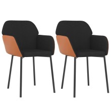 Комплект от 2 трапезни стола тип кресла в стил Mid-Century Modern от черен текстил и кафява еко кожа