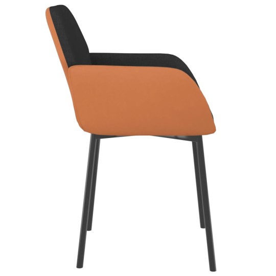 Комплект от 2 трапезни стола тип кресла в стил Mid-Century Modern от черен текстил и кафява еко кожа