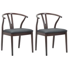 Комплект от 2 трапезни стола тип кресла в стил Mid-Century Modern от масивно каучуково дърво в кафяво и черно