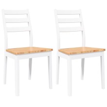 Комплект от 2 трапезни стола в стил Modern Rustic от масивно каучуково дърво в бяло и меден финиш