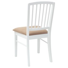 Комплект от 2 трапезни стола в стил Transitional Classic / Mission от масивно каучуково дърво в бяло и бежова тапицерия