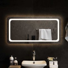 LED стенно огледало за баня с периферна рамка с омекотени ъгли и USB захранване, 100x50 см
