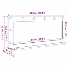 Настолно тоалетно огледало с Холивуд LED осветление черен дъб 100 x 45 см