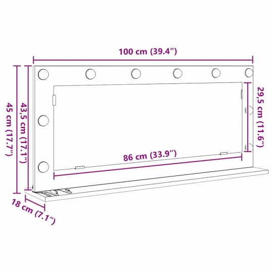 Настолно тоалетно огледало с Холивуд LED осветление черен дъб 100 x 45 см