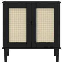 Нисък шкаф SENJA от масивна борова дървесина с фронтове с ратанова визия, черен, 80 x 35 x 80 см