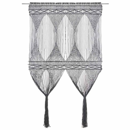 Памучно перде макраме в цвят антрацит за тръбен корниз, 140 x 240 см
