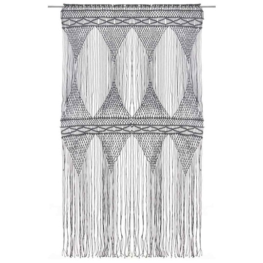 Памучно перде макраме в цвят антрацит за тръбен корниз, 140 x 240 см