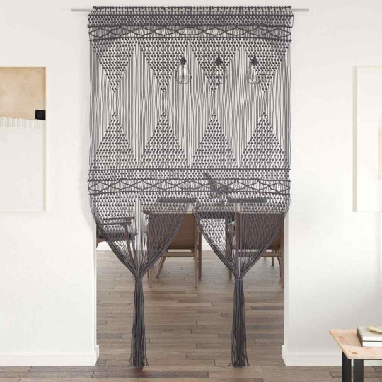 Памучно перде макраме в цвят антрацит за тръбен корниз, 140 x 240 см