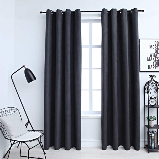 Плътни завеси в цвят антрацит с метални халки, 2 бр., 140 x 225 см