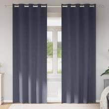 Плътни завеси в цвят антрацит с метални халки, 2 бр., 140 x 225 см