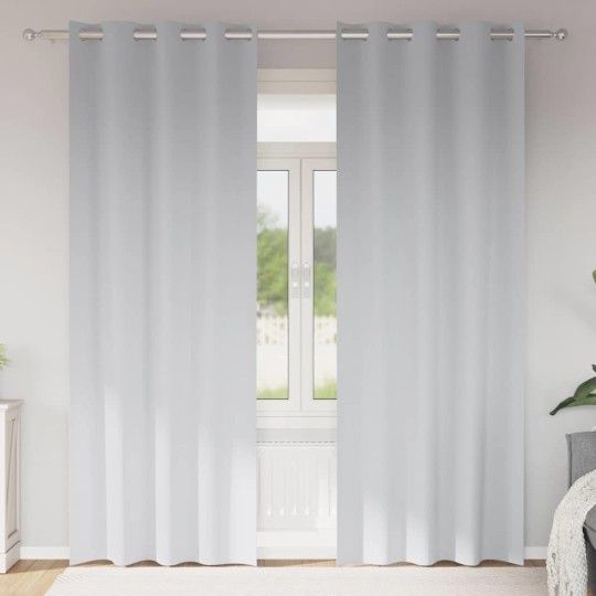 Плътни завеси в цвят светлосив с метални халки, 2 бр., 140 x 260 см