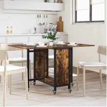 Сгъваема трапезна маса в стил Boho, ЛПДЧ състарено старо дърво на колелца, 130 x 80 см