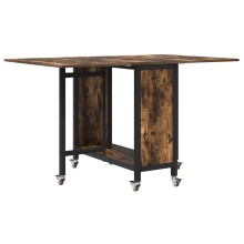 Сгъваема трапезна маса в стил Boho, ЛПДЧ състарено старо дърво на колелца, 130 x 80 см