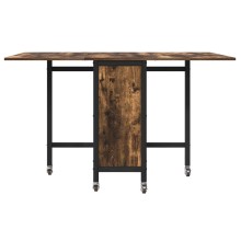 Сгъваема трапезна маса в стил Boho, ЛПДЧ състарено старо дърво на колелца, 130 x 80 см