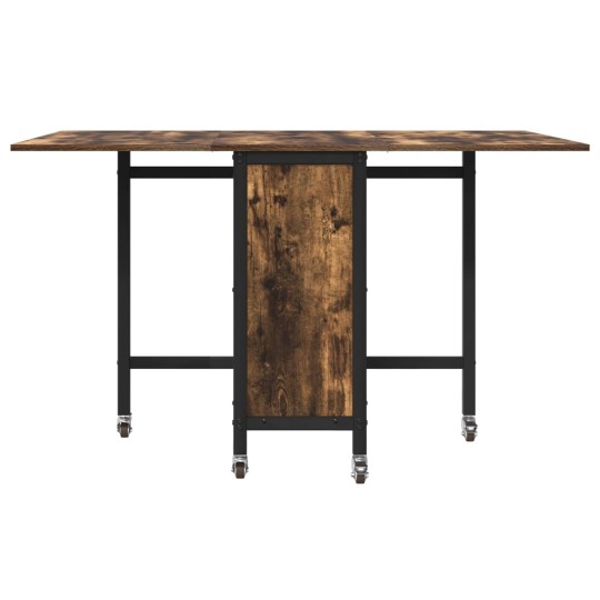 Сгъваема трапезна маса в стил Boho, ЛПДЧ състарено старо дърво на колелца, 130 x 80 см