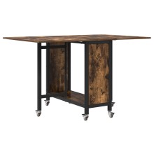 Сгъваема трапезна маса в стил Boho, ЛПДЧ състарено старо дърво на колелца, 130 x 80 см