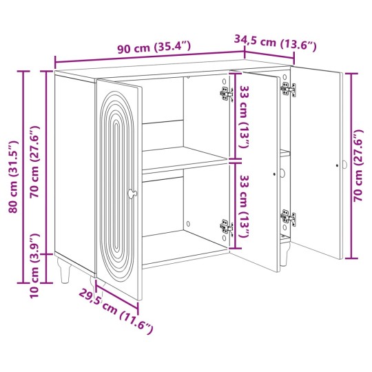 Шкаф ARCO с 3 врати и фрезовани фронтове, дъб артизан, 89 x 34,5 x 80 см