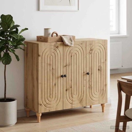 Шкаф ARCO с 3 врати и фрезовани фронтове, дъб артизан, 89 x 34,5 x 80 см