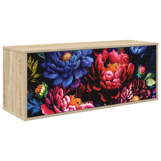 Шкаф KIEL с тъмен флорален принт с божури върху фронтовете, с 3 врати, дъб сонома, 102 x 33 x 40 см
