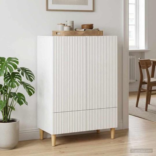 Шкаф LINEA с 2 врати и долно чекмедже, бял гланц, 66 x 34,5 x 95 см