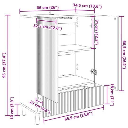 Шкаф LINEA с 2 врати и долно чекмедже, сив дъб сонома, 66 x 34,5 x 95 см