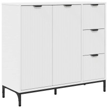 Шкаф с фрезовани фронтове, 2 врати и 3 чекмеджета, бял, 89,5 x 33 x 82 см