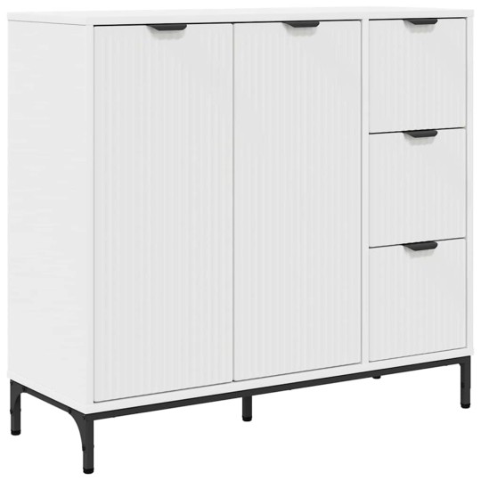 Шкаф с фрезовани фронтове, 2 врати и 3 чекмеджета, бял, 89,5 x 33 x 82 см