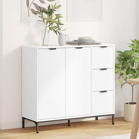 Шкаф с фрезовани фронтове, 2 врати и 3 чекмеджета, бял, 89,5 x 33 x 82 см