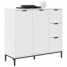 Шкаф с фрезовани фронтове, 2 врати и 3 чекмеджета, бял, 89,5 x 33 x 82 см