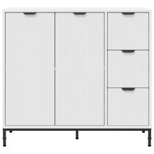 Шкаф с фрезовани фронтове, 2 врати и 3 чекмеджета, бял, 89,5 x 33 x 82 см