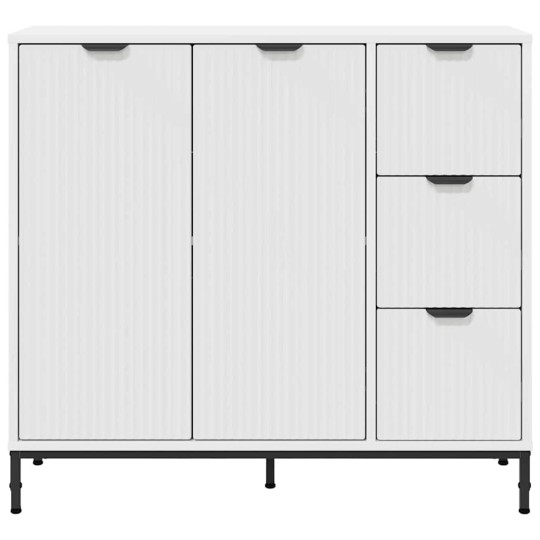 Шкаф с фрезовани фронтове, 2 врати и 3 чекмеджета, бял, 89,5 x 33 x 82 см